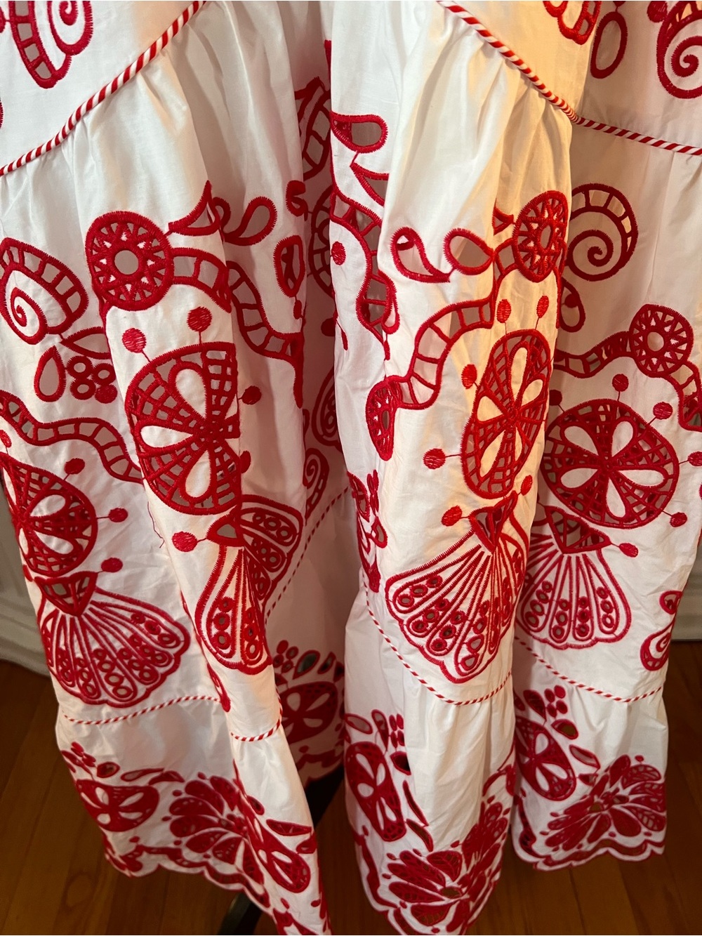FARM Rio White Richelieu Red Embroidery Maxi Dress M - Picture 4 of 16